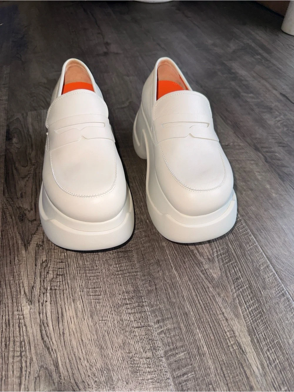 Marni Leather Chunky Penny Loafers Platform Moccasin Loafers in White